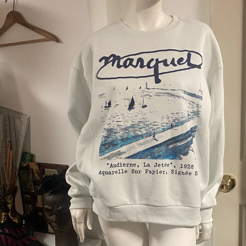 Albert Marquet White Graphic Crew Sweater size Large - Picture 2 of 8